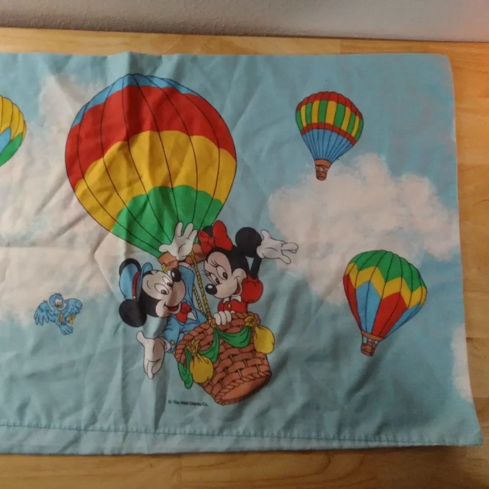 Vintage Mickey Mouse Minnie Hot Air Balloons Pillowcase Cover Disney